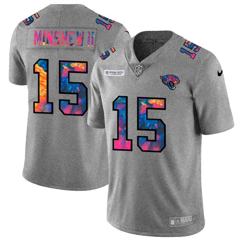 NFL Jacksonville Jaguars 15 Gardner Minshew II Men Nike MultiColor 2020 Crucial Catch Jersey Grey